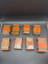 Vintage Tone’s Spice Tins Lot of 8 Orange Black Tone Bros Iowa picture