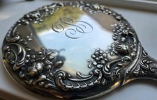 Gorham STERLING Silver Dresden Rose Repousse Hand Mirror STERLING C435 picture