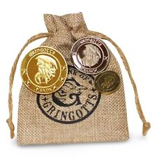 Gringotts Bank Wizarding World Coins Galleons in Burlap Sack 3 Coins Included picture