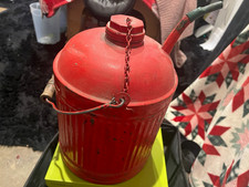 Vintage Red Metal Oiler Oil Can with Spout and Chain Cap, Red Metal picture