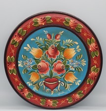 Norwegian Rosemaling Hand-Painted Wood Plate Folk Art  10