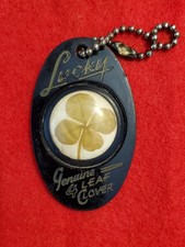 Vintage 1950s-1960s Lucky 4 Leaf Clover Keychain, Zachary's Esso Cashiers, NC picture
