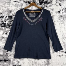 Harley Davidson Top Womens Medium Black Embroidered Seacoast North Hampton picture