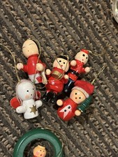 VTG Mini Wooden Christmas Ornaments Drummer Boys Angel Made In China Lot Of 6 picture
