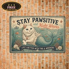 Retro Ocean Purrmaid Mermaid Cat Sea Fish Monster Poster Metal Tin Sign 8x12 picture
