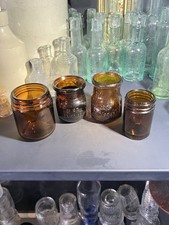 4x Vintage Kruschen Marmite Bovril Amber Brown Octagonal Round Bottles Bundle picture