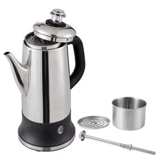 KFFKFF 12-Cup Electric Percolator Coffee Pot Stainless Steel Coffee Maker Silver picture