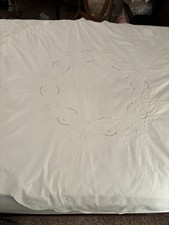 Vintage Hand Embroidered Round White Table Cloth Pristine Condition 65” Diameter picture