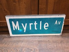 Vintage MYRTLE AV Metal Street Sign Blade Newark NJ Myrtle Beach Grand Strand picture