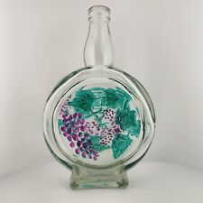 Glass Art Bottle Vase with Textured Green Leaves and Purple Grapevine Design 10