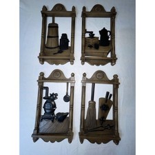 Vintage 1970s Homco Wall Decor Kitchen Faux Wood Stove Butter Coffee MCM plaques picture