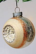 VTG Glass Double Indent STARBURST Gold Confetti BALL Christmas Ornament Franke picture