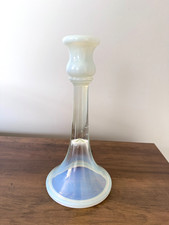 Opalescent White Trumpet Candlestick by Central Glass Co-ca 1917 Antique-9