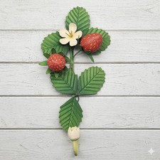 Tole Strawberry Fruit Wall Hook Toleware White Flower Farmhouse Cottagecore 8
