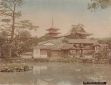 Horyuji Temple Nara Japan Hand Colored/Tinted Meiji Era Original Albumen Antique picture
