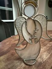 Stained Glass Christmas Angel Tealight Candle Holder  Silver Pink Clear Glass picture