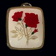 Vtg Sankyo Music Box Pendant Works, Red Roses, Leaves Stems, 1-¼ X 1-½, beawen picture