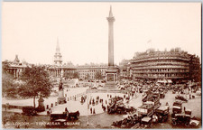 UK England London Trafalgar Square Nelson Column Busy Street 1920 Postcard picture