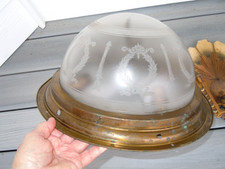 VINTAGE / ANTIQUE LARGE FLUSH MOUNT HALF DOME FROSTED ETCHED GLASS LIGHT FIXTURE picture
