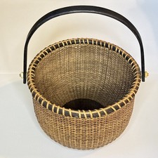 Vintage Nantucket Lightship Style Handwoven Basket w/Swing Handle 8” picture