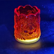 L.G. Wright Amberina Cherry Pattern Glass Toothpick Holder UV Glow picture