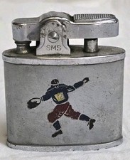 Vintage SMS Football Player Engraved Into Case Red And Blue Enamel 1.75 Lighter picture