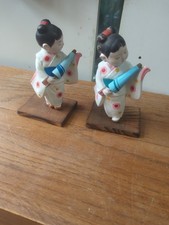 Pair Japanese Hakata Kimono Geisha Girl Figurines Statue picture