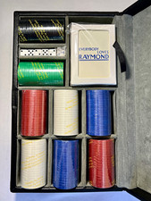 EVERYBODY LOVES  RAYMOND Leather Poker Chip Set w/ Chips, Dice, Cards picture