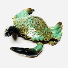 Crab Figurine Glazed Ceramic 6” Green Brown picture