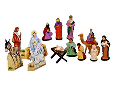14 pc Antique Germany Elastolin Nativity Scene composition & paper Lot vtg picture