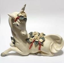 Unicorn Rare Vintage Silvestri Large 13x15 Applied White Roses Magical Horse picture