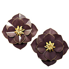 Set of 2 Purple and Gold Metal Flower Wall Hangings Plaques Floral Home Decor picture