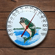 Vintage Fishing Bass The Original Jumbo Dial Co Ohio Indoor/Outdoor Thermometer picture