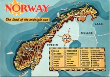 Postcard Norway Land of Midnight Sun souvenir map picture