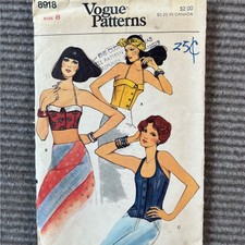 Vogue 8918 Vintage 70s Halter Top Sewing Pattern Size 8 Midriff Button Front picture