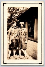 1920s-30s Snapshot photo Two Women-Glossy Slicker Raincoats & Hood 
