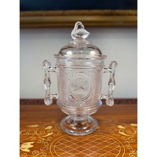 Antique EAPG Swan Covered Biscuit Jar • Brilliant Glass Swan with Mesh c.1882 picture