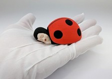 Hand Painted Ceramic Sleeping Ladybug Baby Figurine 2-Piece with Removable Shell picture