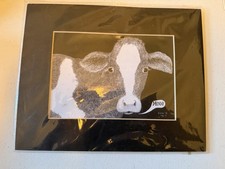 Karen Hunsiker “Bovine” Cow Art Print Signed 2018 Black & White 8x5 picture