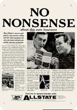 1957 ALLSTATE INSURANCE - NO NONSENSE Auto Insurance - * DECORATIVE METAL SIGN * picture