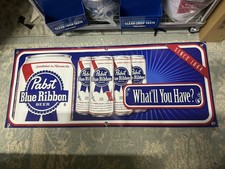 Pabst Blue Ribbon PBR Beer Banner 48x20 Vintage Bar Mancave Garage Wall Decor picture