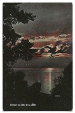 Ohio c1910 Sunset on Lake Erie, vintage postcard made in Great Britain picture