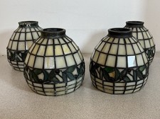 Set Of 4 Tiffany Style Stained Glass Geometric Grid Red Berry Leaf Lamp Shades picture