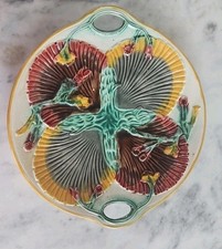 Antique Majolica Sea Shells and Seaweed Handled Platter c.1800's Glossy... picture
