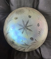 Antique Acid Etched Iridescent Cut Glass Dome Bowl Shade 10 Inches Fitter Rim picture