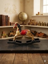 Vintage Hand Carved Wood Rocking Horse Figurine Painted Folk Art Decor 8