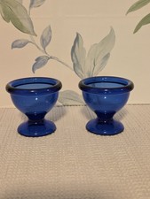 2 Vintage Cobalt Blue Glass Egg Holder Cup Arcorac Made In France picture