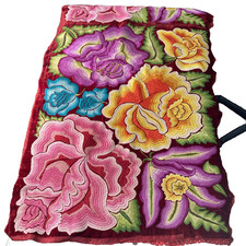 Tehuana Huipil Dress Tehuana Hand Embroidered Velvet from Oaxaca Mexico Vintage picture