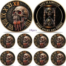 10pc Hourglass Skull Memento Mori Coin Make Every Day Count Stoic Challenge Coin picture