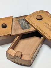 Antique 1800s Folk Art Treen Trick Puzzle Sliding Match Safe Vesta Striker Box picture